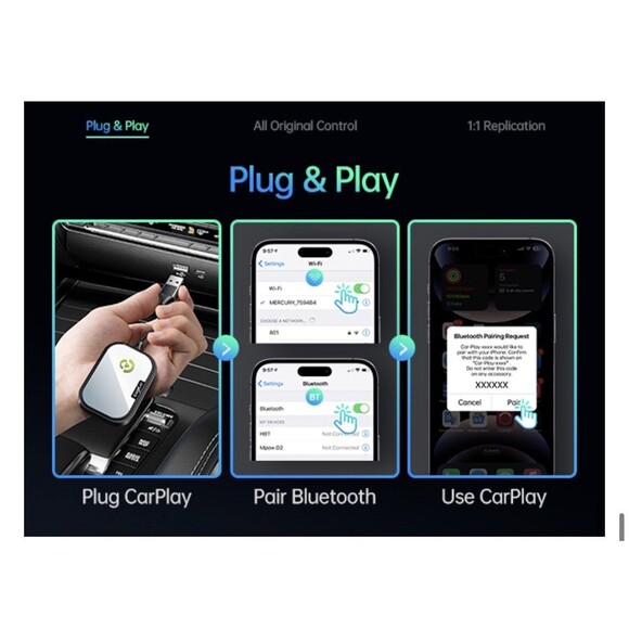 New Wireless CarPlay Adapter for Apple iPhone Converts Factory Wired Car Play - Picture 2 of 12